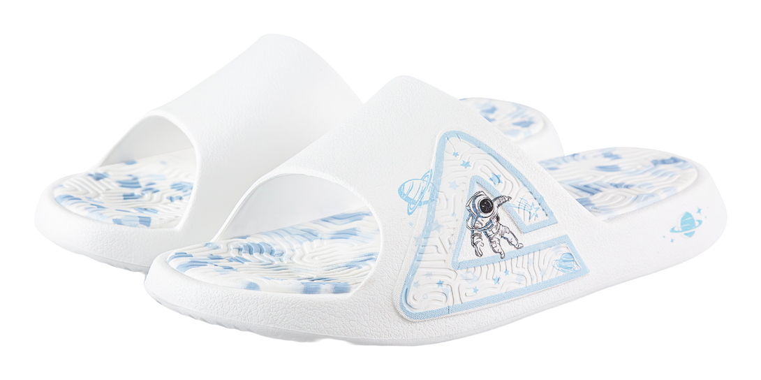 PEAK Tai Ji1.0 Cushioning Slip Resistant Abrasion Resistant Odor Resistant Quiet Slide Slippers Unisex White Blue 