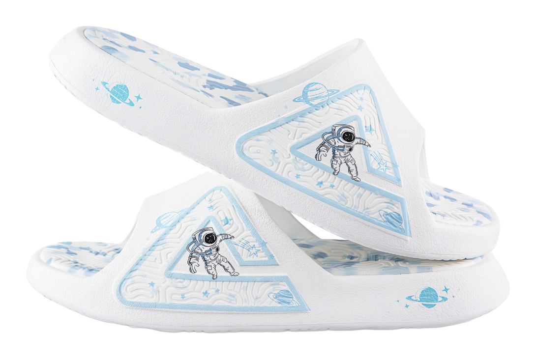 PEAK Tai Ji1.0 Cushioning Slip Resistant Abrasion Resistant Odor Resistant Quiet Slide Slippers Unisex White Blue 