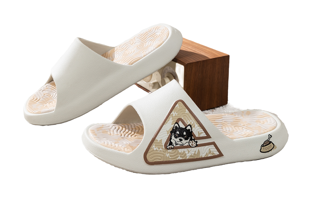 PEAK Tai Ji1.0 Cushioning Slip Resistant Abrasion Resistant Odor Resistant Quiet Slide Slippers Unisex White Brown 