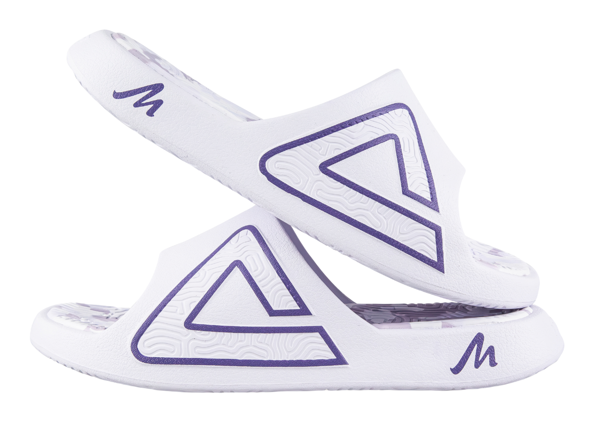 PEAK Tai Ji1.0 Odor Resistant, Abrasion Resistant Cushioning Slide Slippers Unisex White Purple 