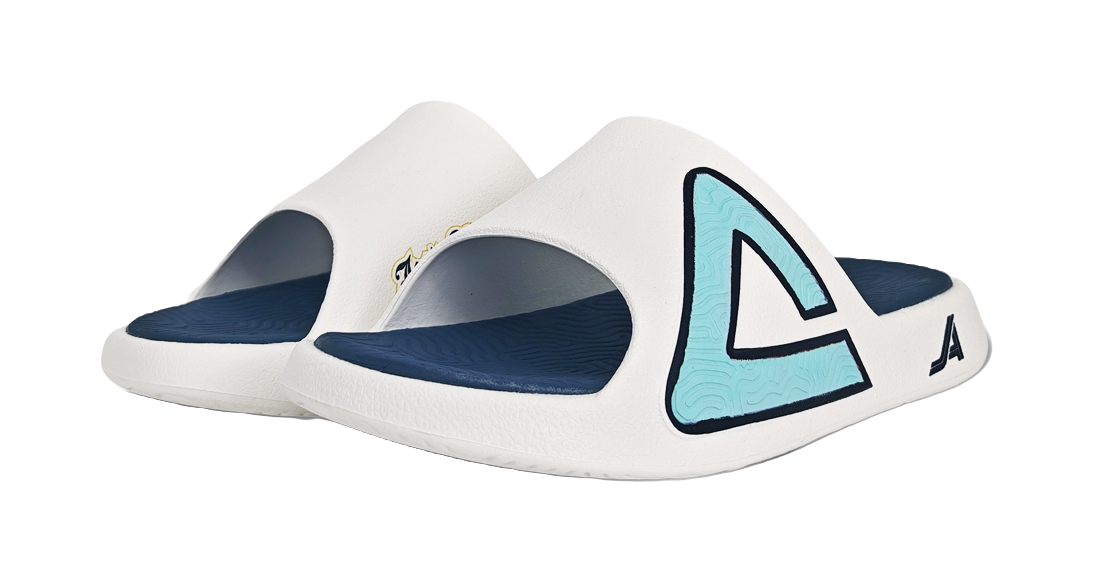 PEAK Tai Ji1.0 Quiet, Slip Resistant, Odor Resistant Slide Slippers Unisex Ecru Light Blue 