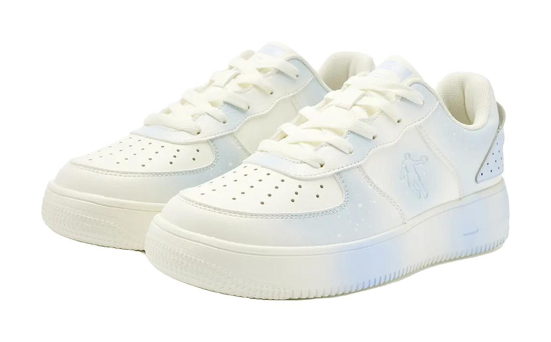 QIAODAN Air Force One Slip Resistant Abrasion Resistant Low top Skateboard Shoes Women's White Blue 