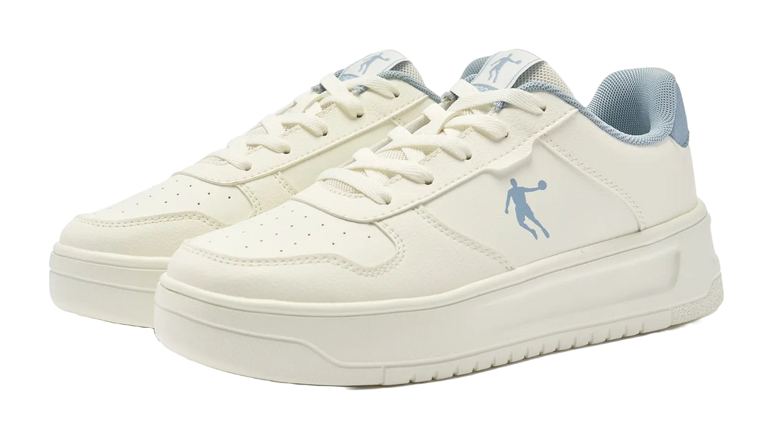 QIAODAN Anti-Slip And Wear-Resistant Coverage Low-Top Skateboard Shoes Women's Beige Blue 