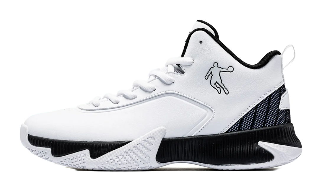 QIAODAN Basketball Shoes Mens Mid top Black White 
