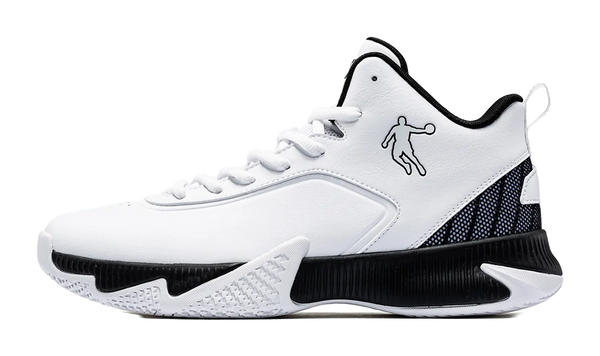 QIAODAN Basketball Shoes Mens Mid top Black White 