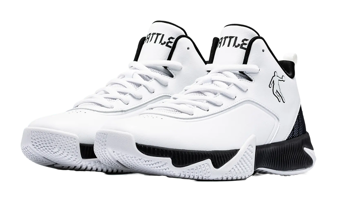 QIAODAN Basketball Shoes Mens Mid top Black White 