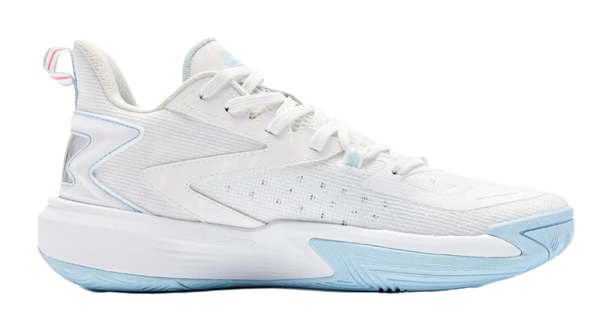 QIAODAN Coverage Grip Lightweight Breathable Low Top Basketball Shoes Mens White Blue 