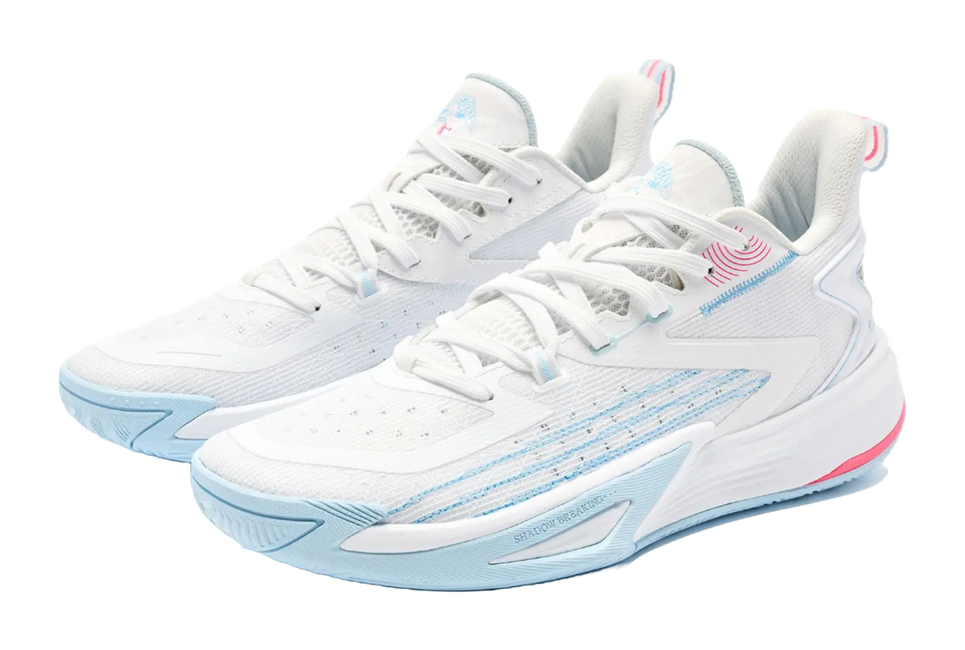 QIAODAN Coverage Grip Lightweight Breathable Low Top Basketball Shoes Mens White Blue 