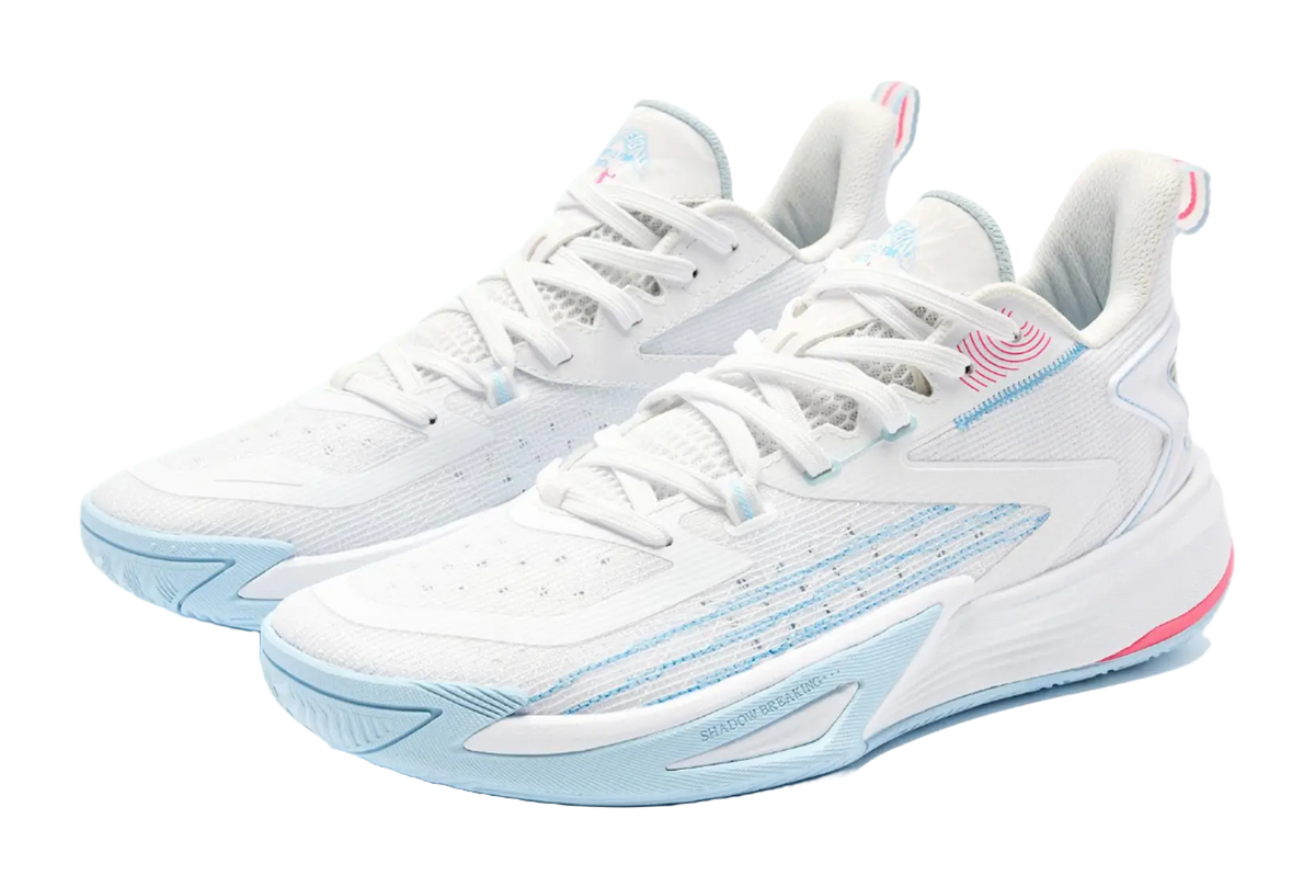 QIAODAN Coverage Grip Lightweight Breathable Low Top Basketball Shoes Mens White Blue 