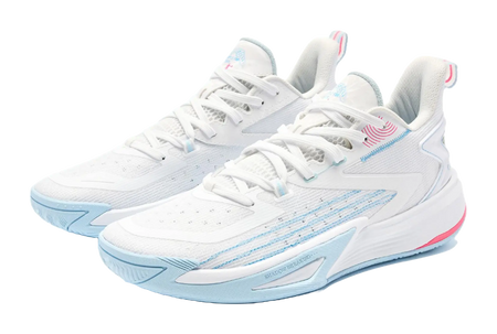 QIAODAN Coverage Grip Lightweight Breathable Low Top Basketball Shoes Mens White Blue 