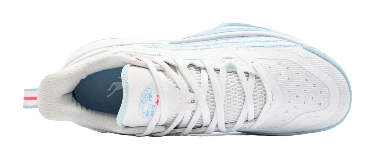 QIAODAN Coverage Grip Lightweight Breathable Low Top Basketball Shoes Mens White Blue 