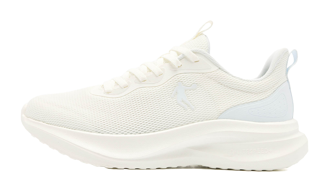 QIAODAN Cushioned Slip-Resistant Abrasion-Resistant Low-Top Casual Running Shoes Women's White Blue 