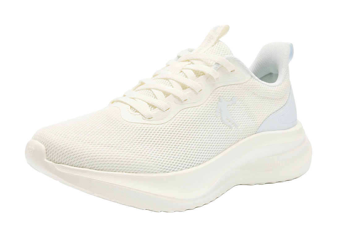 QIAODAN Cushioned Slip-Resistant Abrasion-Resistant Low-Top Casual Running Shoes Women's White Blue 