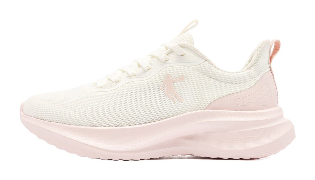 QIAODAN Cushioned Slip-Resistant Abrasion-Resistant Low-Top Casual Running Shoes Women's White Pink 