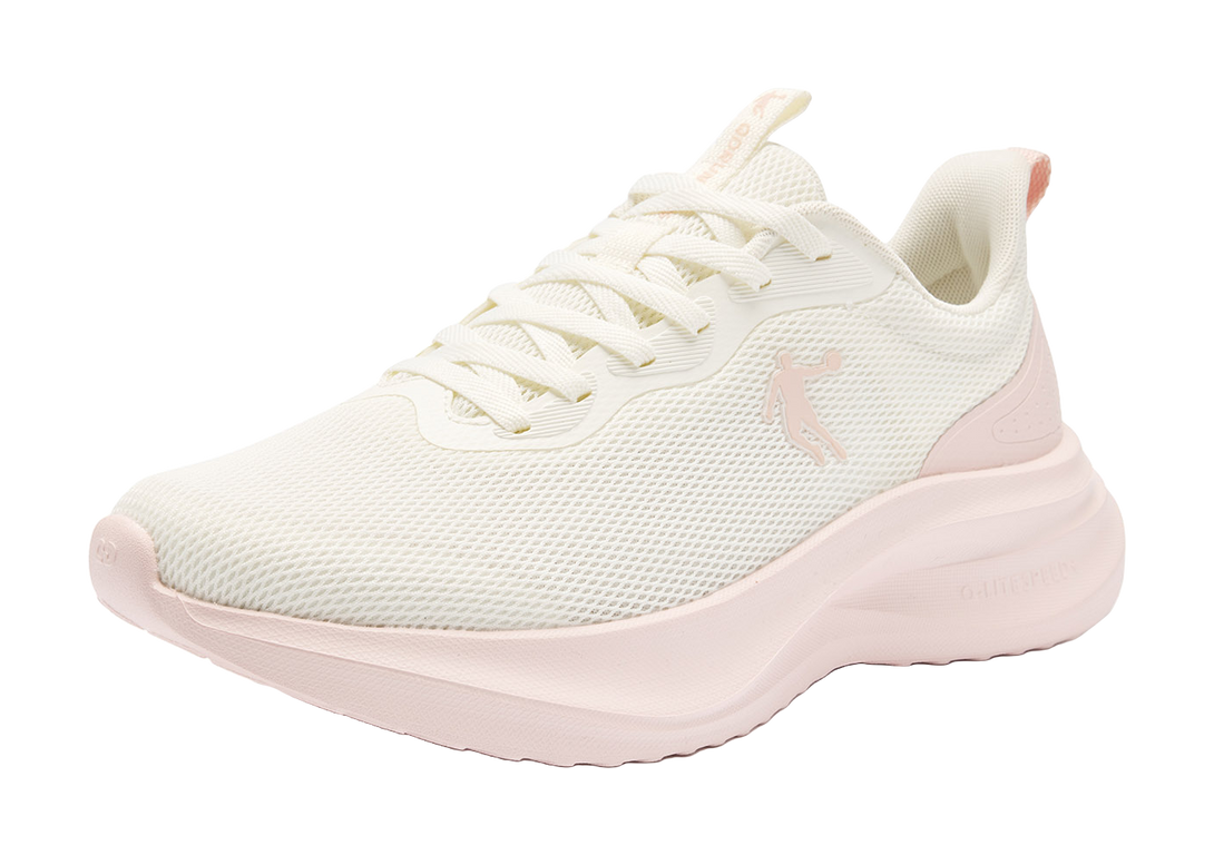 QIAODAN Cushioned Slip-Resistant Abrasion-Resistant Low-Top Casual Running Shoes Women's White Pink 