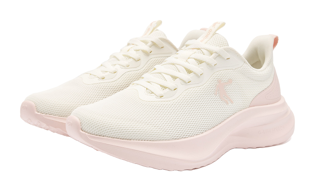 QIAODAN Cushioned Slip-Resistant Abrasion-Resistant Low-Top Casual Running Shoes Women's White Pink 