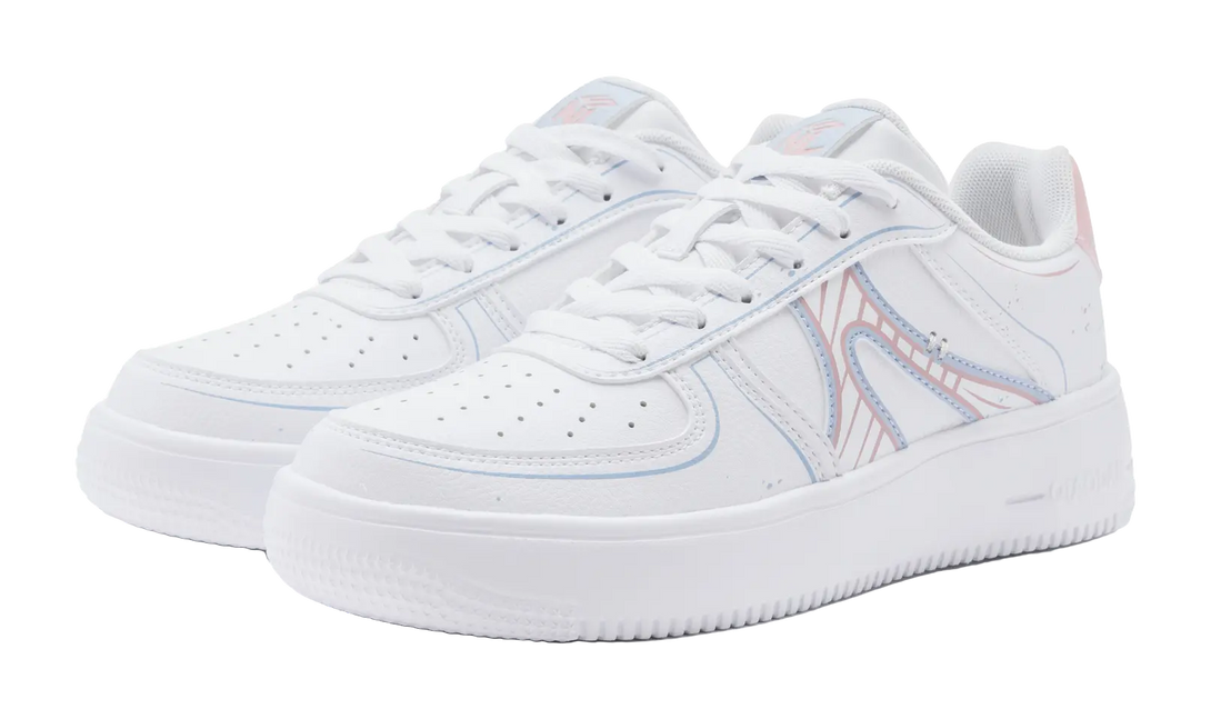 QIAODAN Cushioning Wear-Resistant Low-Top Skateboard Shoes Women's White Pink 