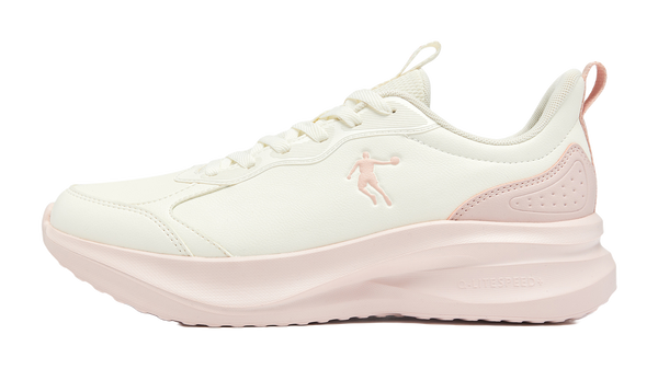 QIAODAN Cushioning, Slip Resistant, Lightweight Low top Casual Sprint Running Shoes Women's White Pink 