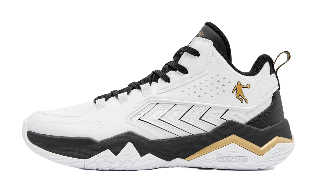 QIAODAN Cushioning, Wear Resistant Mid Top Basketball Shoes Mens White Black 