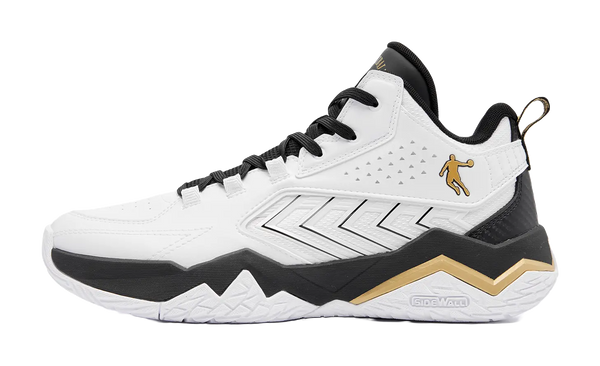 QIAODAN Cushioning, Wear Resistant Mid Top Basketball Shoes Mens White Black 