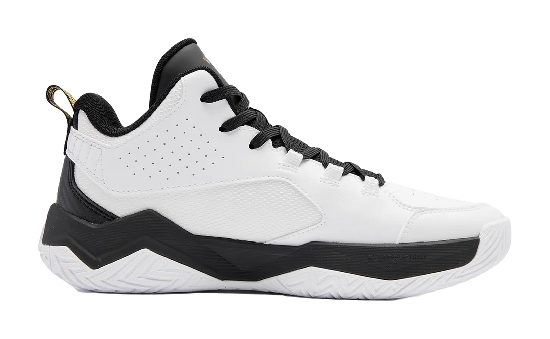 QIAODAN Cushioning, Wear Resistant Mid Top Basketball Shoes Mens White Black 