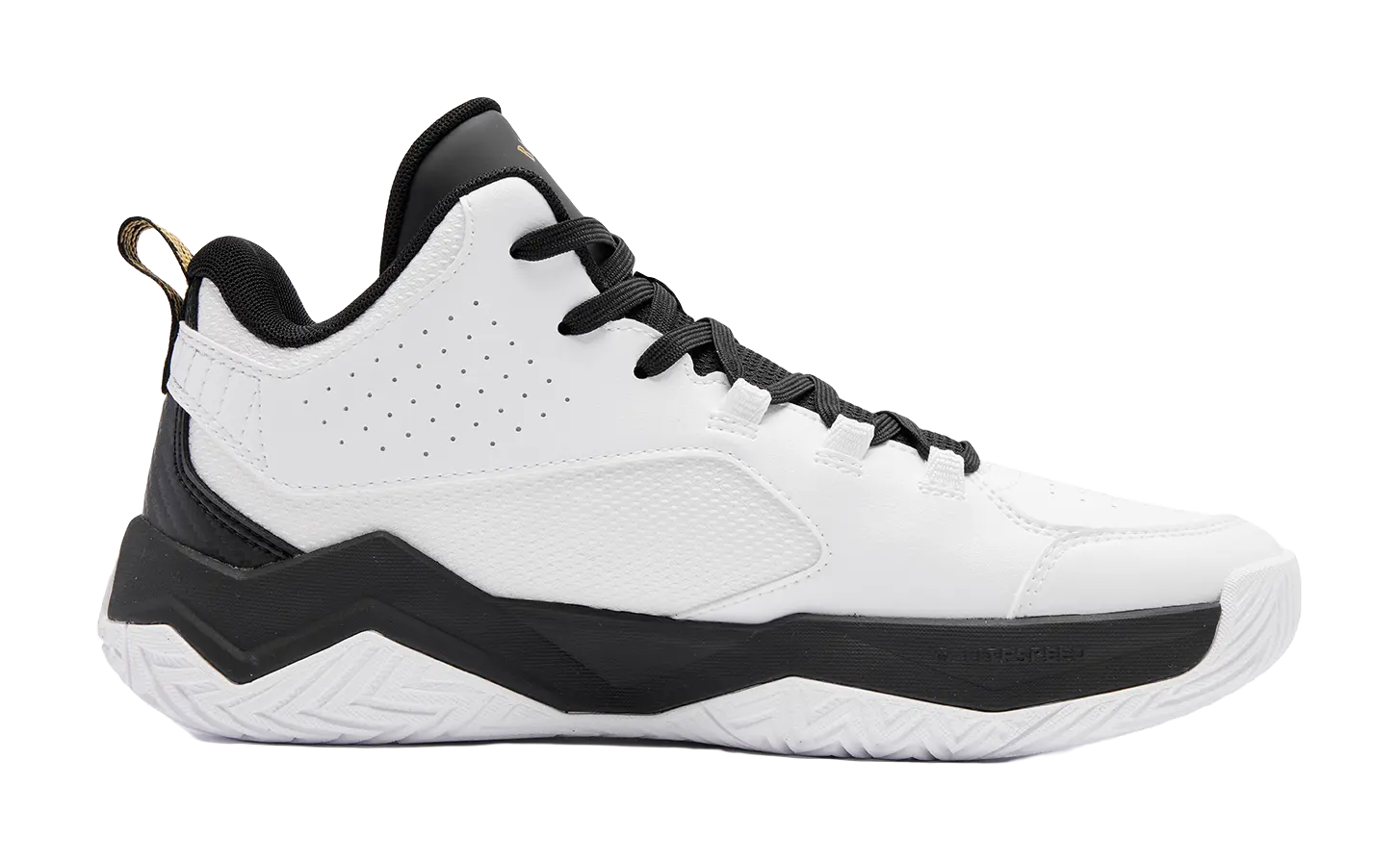 QIAODAN Cushioning, Wear Resistant Mid Top Basketball Shoes Mens White Black 