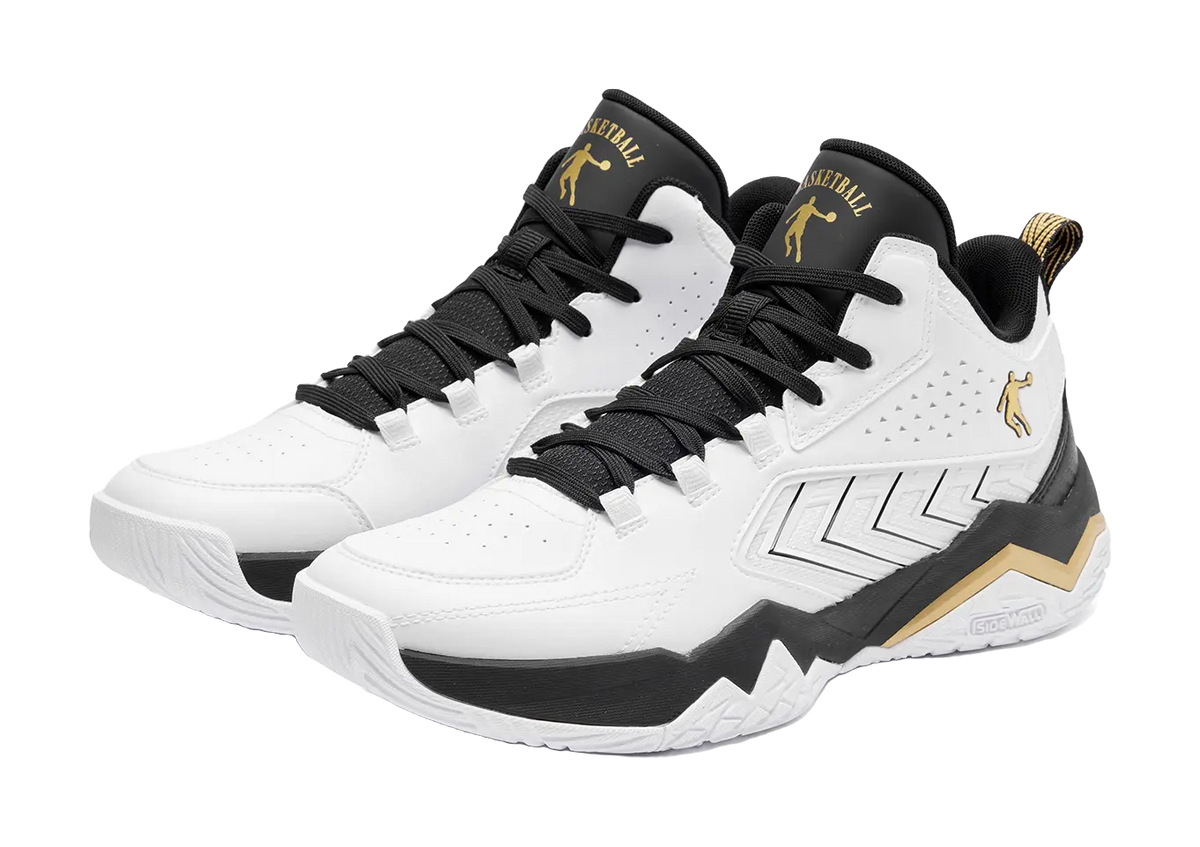 QIAODAN Cushioning, Wear Resistant Mid Top Basketball Shoes Mens White Black 