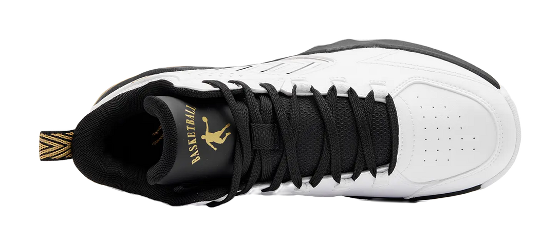 QIAODAN Cushioning, Wear Resistant Mid Top Basketball Shoes Mens White Black 