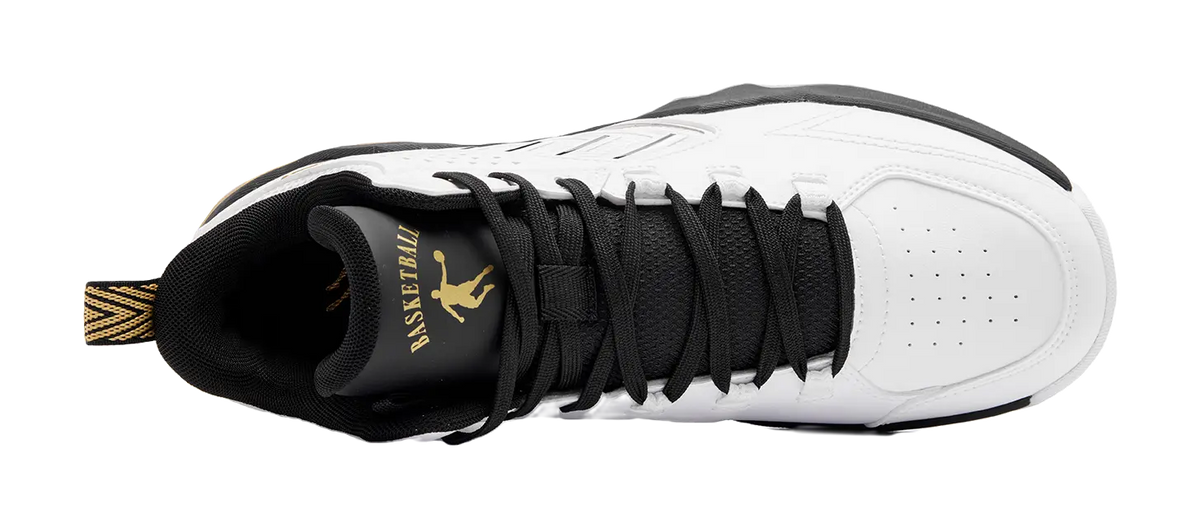 QIAODAN Cushioning, Wear Resistant Mid Top Basketball Shoes Mens White Black 