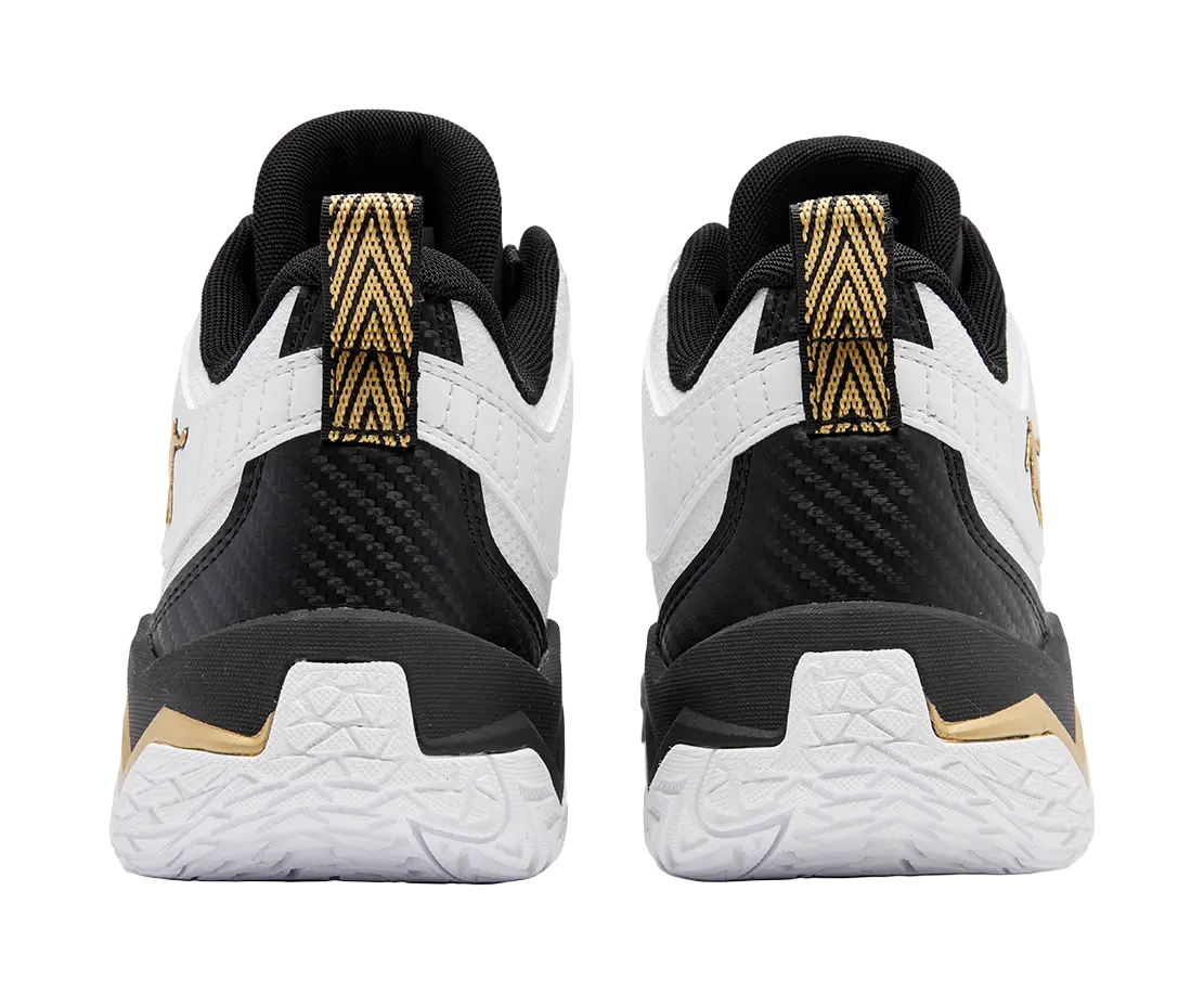 QIAODAN Cushioning, Wear Resistant Mid Top Basketball Shoes Mens White Black 