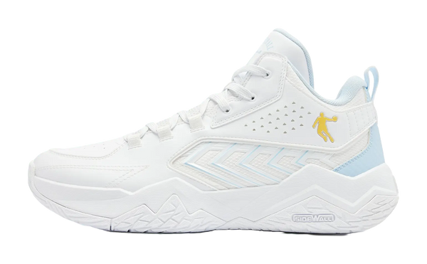 QIAODAN Cushioning, Wear Resistant Mid Top Basketball Shoes Mens White Blue 