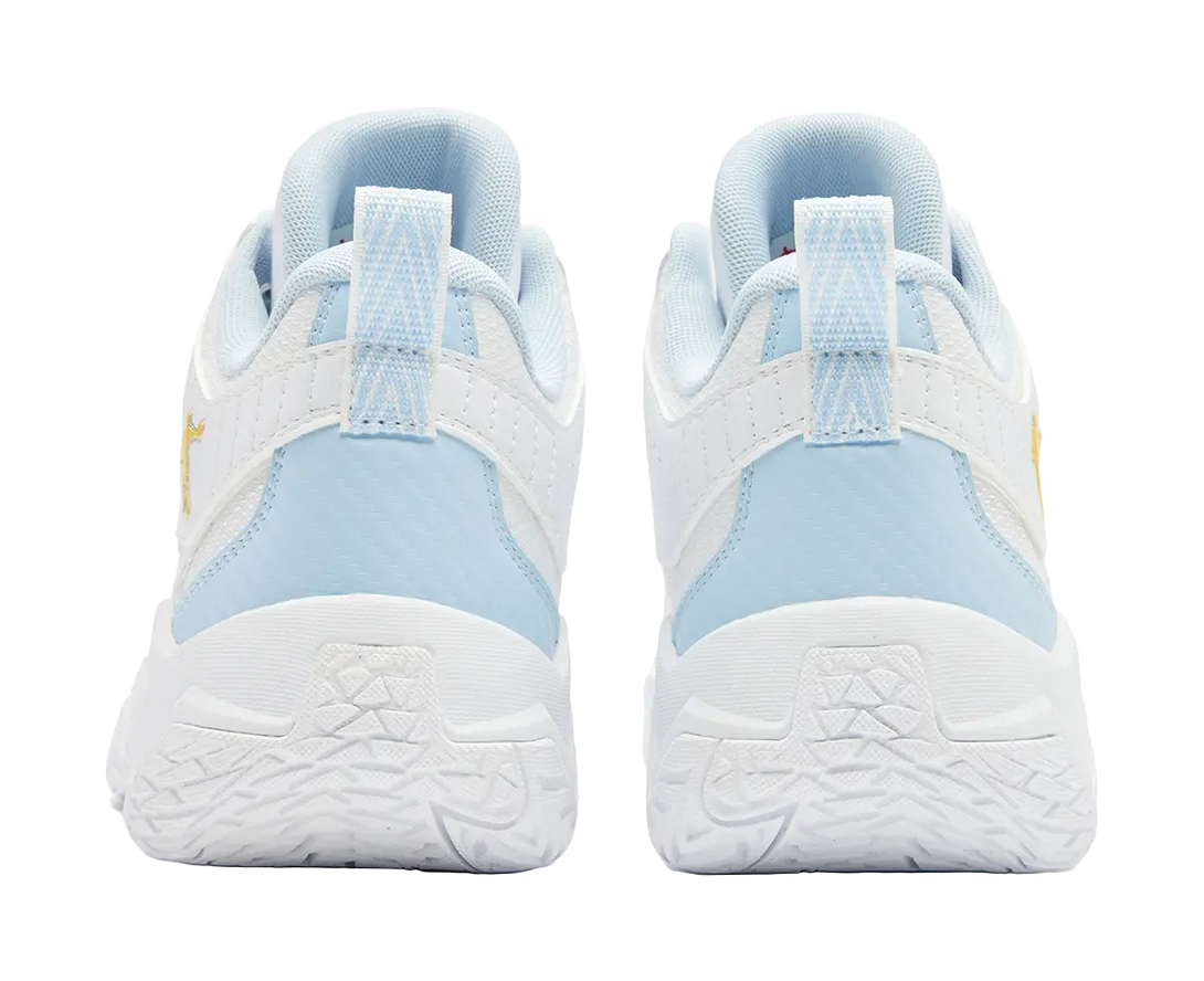 QIAODAN Cushioning, Wear Resistant Mid Top Basketball Shoes Mens White Blue 