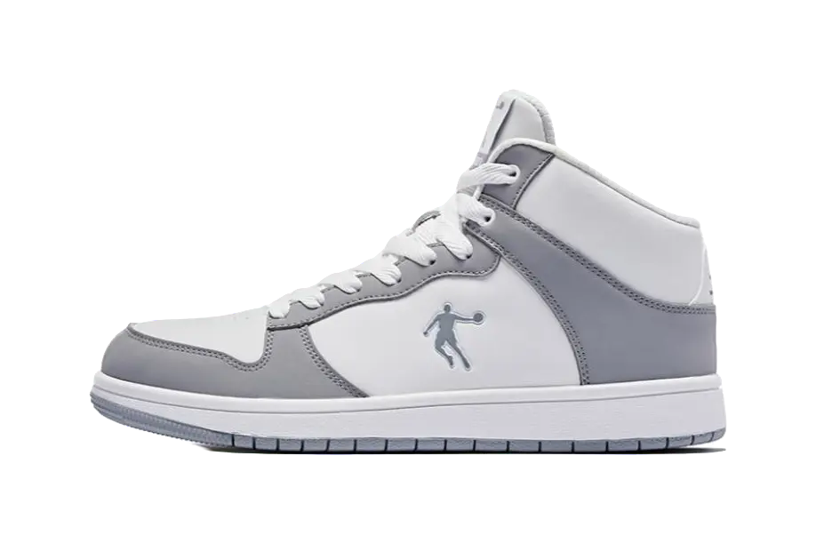 QIAODAN Durable Breathable High-Top Skateboard Shoes Men's White Gray 