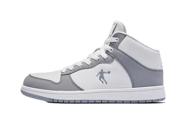 QIAODAN Durable Breathable High-Top Skateboard Shoes Men's White Gray 