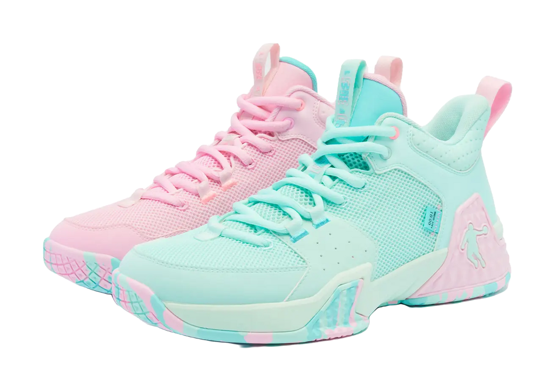 QIAODAN Kill Shot 1.0 Basketball Shoes Mens Low top Cloud Pink Crescent Blue 