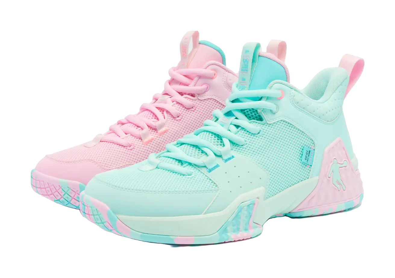QIAODAN Kill Shot 1.0 Basketball Shoes Mens Low top Cloud Pink Crescent Blue 