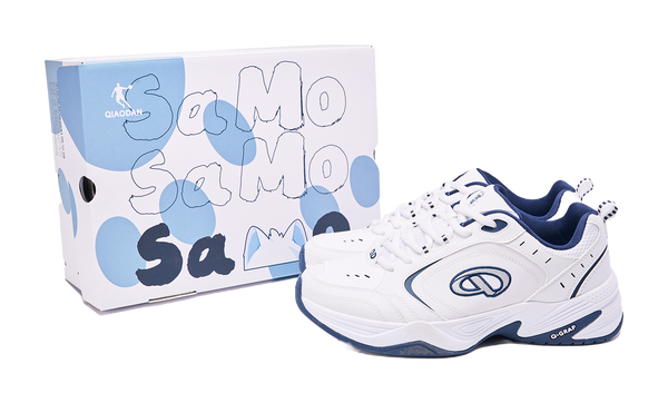 QIAODAN Samoy Badminton Shoes Men's Low top Jordan White Graphite Blue 