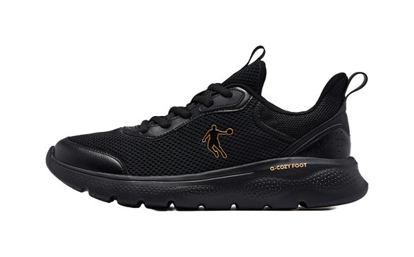 QIAODAN Shock Absorbing, Non Slip, Wear Resistant, Breathable And Lightweight Low top Running Shoes Men's Black Gold 