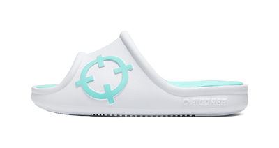 RIGORER Skyrim 1 Slides - Large Logo Design, Waterproof & Slip-Resistant for Men in White and Green 