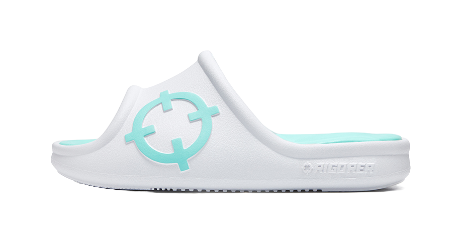 RIGORER Skyrim 1 Slides - Large Logo Design, Waterproof & Slip-Resistant for Men in White and Green 