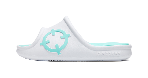 RIGORER Skyrim 1 Slides - Large Logo Design, Waterproof & Slip-Resistant for Men in White and Green 