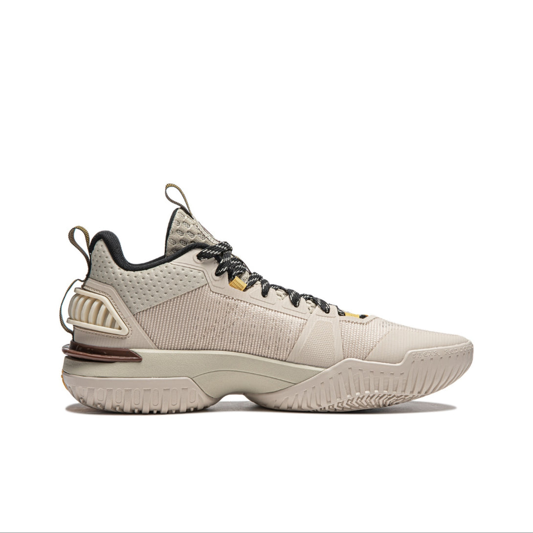 RightviewofLiNing Cushioning Rebound Breathable Lightweight Mid-Top Basketball Shoes Men's Khaki