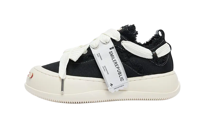 SMILEREPUBLIC Open Laugh Series - Classic Black Low-Top Canvas Shoes with Replaceable Logo Unisex  VJSNEAKER