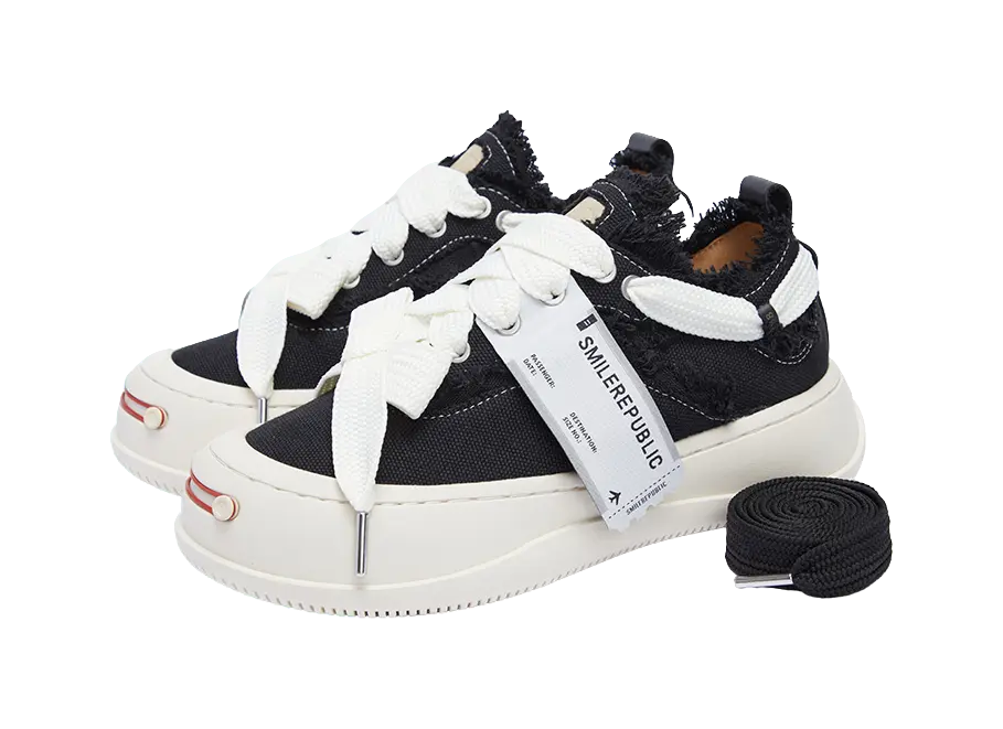 SMILEREPUBLIC Open Laugh Series - Classic Black Low-Top Canvas Shoes with Replaceable Logo Unisex  VJSNEAKER