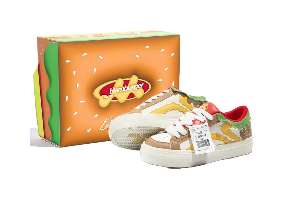 TUOPIN Pie Shoes Hamburger Shoes Couple Box Wear resistant And Lightweight Low Top Skateboard Shoes Unisex 