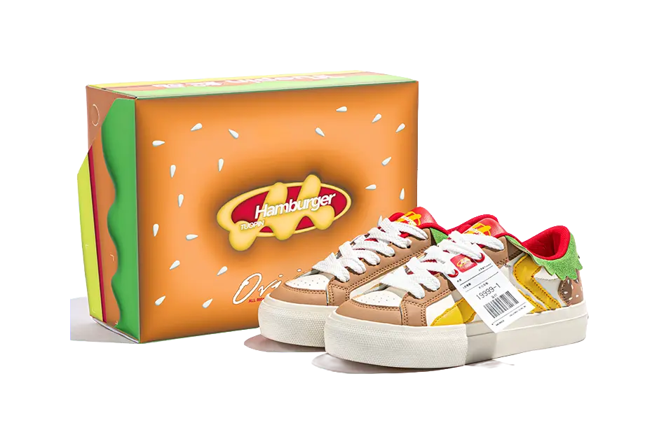 TUOPIN Pie Shoes Hamburger Shoes Couple Box Wear resistant And Lightweight Low Top Skateboard Shoes Unisex 