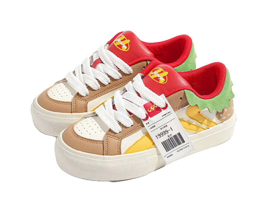 TUOPIN Pie Shoes Hamburger Shoes Couple Box Wear resistant And Lightweight Low Top Skateboard Shoes Unisex 