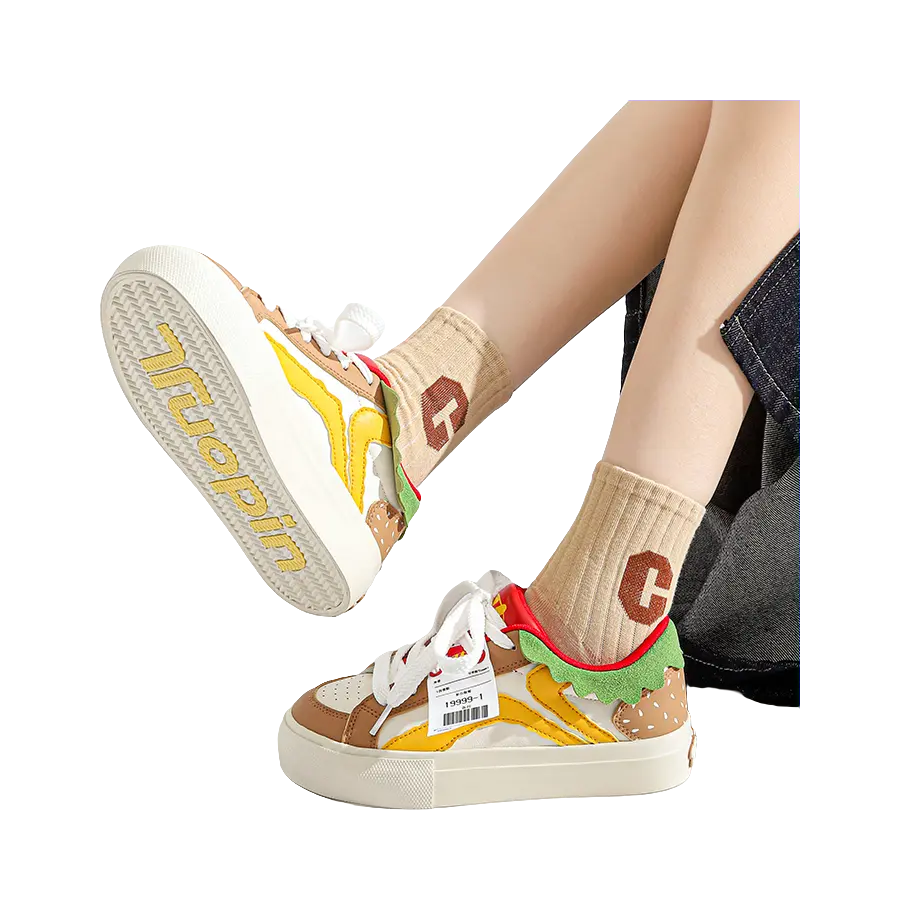 TUOPIN Pie Shoes Hamburger Shoes Couple Box Wear resistant And Lightweight Low Top Skateboard Shoes Unisex 