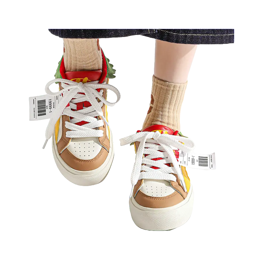 TUOPIN Pie Shoes Hamburger Shoes Couple Box Wear resistant And Lightweight Low Top Skateboard Shoes Unisex 