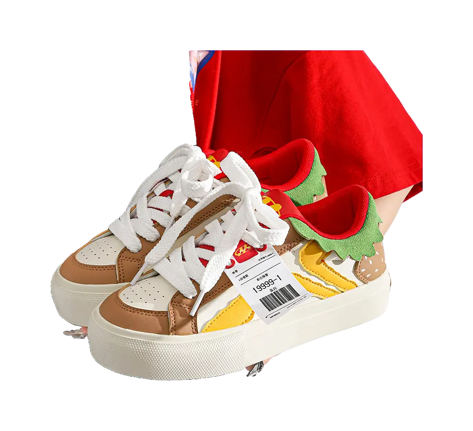 TUOPIN Pie Shoes Hamburger Shoes Couple Box Wear resistant And Lightweight Low Top Skateboard Shoes Unisex 